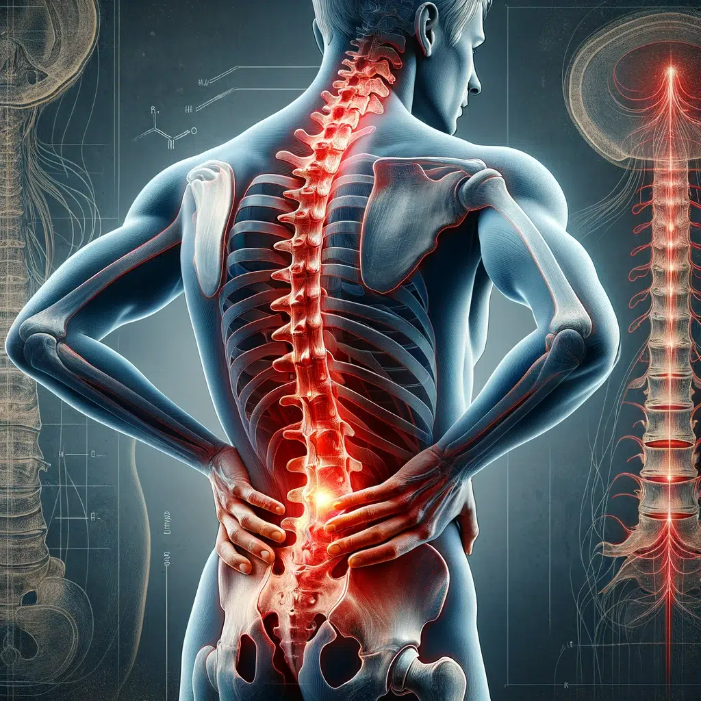 male figure leaning with spine-highlighted